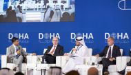 Official Spokesperson for the Ministry of Foreign Affairs Dr. Majed bin Mohammed Al Ansari (second right) and other panellists at a session during Doha Forum 2023 yesterday.