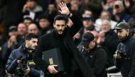 Tottenham Hotspur's outgoing French goalkeeper #01 Hugo Lloris waves to the the fans at half-time during the English Premier League football match between Tottenham Hotspur and Bournemouth at Tottenham Hotspur Stadium in London, on December 31, 2023. Photo by Ben Stansall / AFP