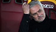 Roma's Portugese coach Jose Mourinho looks on during the Italian Serie A football match between AS Roma and SSC Napoli at the Olympic stadium in Rome, on December 23, 2023. Photo by TIZIANA FABI / AFP