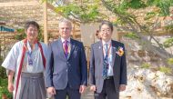 Ambassador of Japan to Qatar H E Satoshi Maeda (right), Nassim Mourani, General Manager Automotive Group at Saleh Al Hamad Al Mana Company (centre), and Kiyohito Tamotsu, Japanese Landscape Producer at the Japanese pavilion.