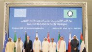 Director of Policy and Planning Department of the Ministry of Foreign Affairs Dr. Khalid bin Fahad Al Khater and Deputy Secretary General for Peace, Security and Defence H E Charles Fries (third left) with other officials during the event.
