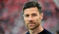 Bayer Leverkusen's Spanish coach Xabi Alonso looks on ahead the UEFA Europa League Group semi final second leg football match between Bayer Leverkusen and AS Roma in Leverkusen, on May 18, 2023. Photo by INA FASSBENDER / AFP