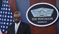 US Defense Secretary Lloyd Austin pauses while speaking during a press conference at the Pentagon in Washington, DC, on February 1, 2024. (Photo by Andrew Caballero-Reynolds / AFP)