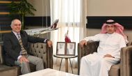 In Charge of Managing QCAA Mohammed Faleh Al Hajri with President of the Latin American Civil Aviation Commission Leonardo Blengini during the meeting. 