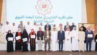 H E Sheikh Faisal bin Qassim bin Faisal Al Thani with winners and guests during the ceremony.