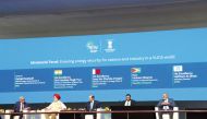 Minister of State for Energy Affairs, President and CEO of QatarEnergy, H E Saad Sherida Al Kaabi and H E Hardeep Singh Puri, Minister of Petroleum & Natural Gas, and Housing & Urban Affairs in the Republic of India with other officials during the India Energy Week 2024 conference.