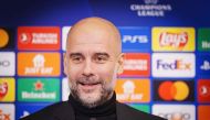 Manchester City's Spanish manager Pep Guardiola addresses a press conference on February 12, 2024, the eve of the UEFA Champions League round of 16 first-leg football match between FC Copenhagen and Manchester City at Parken Stadium in Copenhagen, Denmark. (Photo by Liselotte Sabroe / Ritzau Scanpix / AFP) / Denmark OUT
