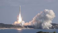 Japan's H3 rocket leaves the launch pad at the Tanegashima Space Center in Kagoshima, southwestern Japan on February 17, 2024. (Photo by JIJI Press / AFP) 