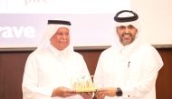 Chairman of Abdullah bin Hamad Al Attiyah International Foundation for Energy and Sustainable Development, and former Deputy Prime Minister and Minister of Energy and Industry H E Abdullah bin Hamad Al Attiyah with President of Civil Service and Government Development Bureau H E Abdulaziz bin Nasser bin Mubarak Al Khalifa.