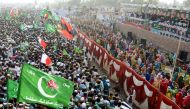 Supporters of the Grand Democratic Alliance (GDA) party protest against the alleged skewing in Pakistan's general election results, at a national highway in Moro, Sindh province on February 20, 2024. (Photo by Shahid ALI / AFP)
