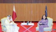 The President of the Republic of Kosovo, Dr. Vjosa Osmani with Chairman of Qatar Chamber Sheikh Khalifa bin Jassim al Thani during the meeting.
