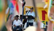 Colombian President Gustavo Petro speaks, next to Vice President Francia Marquez during a traditional 