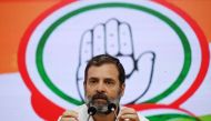 India's Congress party leader Rahul Gandhi speaks during a press conference in New Delhi on March 25, 2023, after being disqualified as a member of parliament. (Photo by Money Sharma / AFP)
