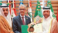 Katara General Manager Prof. Dr. Khalid bin Ibrahim Al Sulaiti (right) receiving the classification certificate and shield from Director-General of Alecso, Dr. Mohamed Ould Amar, in Tunis.  