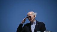 US President Joe Biden boards Air Force One at Joint Base Andrews in Maryland on March 29, 2024. Photo by Brendan SMIALOWSKI / AFP.