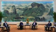 US Treasury Secretary Janet Yellen (centre L) meets with Chinese Premier Li Qiang (centre R) at the Great Hall of the People in Beijing on April 7, 2024.(Photo by Tatan Syuflana / POOL / AFP)
