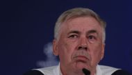Real Madrid's Italian coach Carlo Ancelotti gives a press conference on the eve of their UEFA Champions League quarter final first leg football match against Manchester City at the Real Madrid Sport City in Valdebebas, on the outskirts of Madrid on April 8, 2024. (Photo by PIERRE-PHILIPPE MARCOU / AFP)

