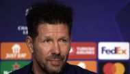 Atletico Madrid's Argentinian coach Diego Simeone gives a press conference on the eve of their UEFA Champions League quarter final first leg football match against Borussia Dortmund at the Metropolitano stadium in Madrid on April 9, 2024. (Photo by Thomas COEX / AFP)