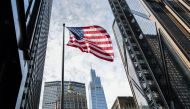 The United States of America flag in the Manhattan borough of New York on April 10, 2024. (Photo by Charly TRIBALLEAU / AFP)
