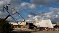 A strip mall is damaged by tornado in Katy, a suburb city near Houston, Texas, the United States, April 10, 2024. Photo by Chen Chen/Xinhua.
