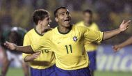 A picture taken on September 3, 2000 shows Brazil's Romario celebrating his third goal during their World Cup 2002 qualifying match against Bolivia in Maracana Stadium in Rio de Janeiro, Brazil. Photo by VANDERLEI ALMEIDA / AFP