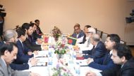 Minister of Commerce and Industry, H E Sheikh Mohammed bin Hamad bin Qassim Al Thani with Industrial and Investment Affairs Advisor to the Prime Minister of Bangladesh, H E Salman F Rahman; State Minister of Commerce of Bangladesh, H E Ahsanul Islam Titu and other officials.
