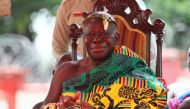 Otumfuo Osei Tutu II, Ghana's Asante king, looks on during the ceremony to exhibit the return of artefacts from the British Museum and the Victoria and Albert Museum (V&A), on a three-year loan at the Manhyia Palace in Kumasi, Ghana, on May 1, 2024. (Photo by Nipah Dennis / AFP)
