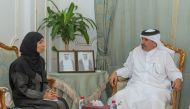 QC First Vice-Chairman, Mohamed bin Ahmed bin Twar Al Kuwari with Director of Corporate Investment at the SMEs Development Authority, Fathiya bint Jomaa Al Hakamani during their meeting.
