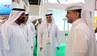 HH Sheikh Ahmed bin Saeed Al Maktoum, President of Dubai Civil Aviation Authority and Chairman and Chief Executive Emirates, Airline and Group, with Qatar Airways Group Chief Executive Officer, Engr. Badr Mohammed Al-Meer, and the Chief Executive Officer of flydubai, Ghaith Al Ghaith, during the opening tour of the thirty-first edition of the Arabian Travel Market 2024.
