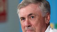 Real Madrid's Italian coach Carlo Ancelotti gives a press conference on the eve of their UEFA Champions League semi final second leg football match against FC Bayern Munich at the training ground of Valdebebass, outskirts of Madrid, on May 7, 2024. (Photo by Pierre-Philippe MARCOU / AFP)
 