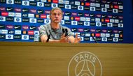 Paris Saint-Germain's Spanish headcoach Luis Enrique addresses a press conference at the club's 