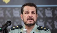 Spain's Civil Guard Lieutenant Colonel Oscar Esteban Remacha (head of the department against drug trafficking and money laundering) attends a press conference on an international anti drug operation, in Madrid, on June 13, 2024.(Photo by Thomas COEX / AFP)
