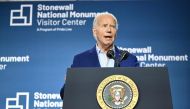US President Joe Biden speaks at the Stonewall National Monument Visitor Center grand opening ceremony in New York on June 28, 2024. (Photo by Mandel Ngan / AFP)