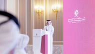 Director of the Government Communications Office (GCO) H E Sheikh Jassim bin Mansour bin Jabor Al Thani speaks during the first semi-annual joint newsroom meeting, yesterday.