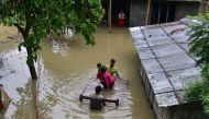 July 2, 2024 (Xinhua) -- Floods swamp a residential area following a heavy rainfall in Nagaon district of India's northeastern state of Assam on July 1, 2024. 
