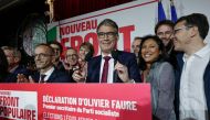 First Secretary of the French left-wing Socialist Party (PS) Olivier Faure (CR) prepares to deliver a speech on July 7, 2024. (Photo by Stephane De Sakutin / AFP)