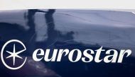 This picture shows the new logo of high-speed train operator Eurostar on a Eurostar train at the the Bruxelles-Midi train station in Brussels, on January 24, 2023. Photo by Kenzo TRIBOUILLARD / AFP