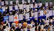 This photo taken on June 2, 2024 shows people attending a job fair in Huai'an, in eastern China's Jiangsu province. Photo by AFP