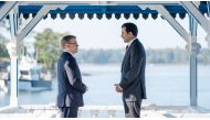 Amir H H Sheikh Tamim bin Hamad Al Thani with Prime Minister of Finland H E Petteri Orpo at the Prime Minister’s Official Residence, Kesaranta, in Helsinki, yesterday.

