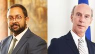 Ambassador of the United Kingdom to Qatar H E Neerav Patel (left) and Ambassador of Spain to Qatar H E Javier Carbajosa Sanchez