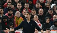 West Ham United's Spanish manager Julen Lopetegui reacts during the English League Cup third round football match between Liverpool and West Ham United at Anfield in Liverpool, north west England on September 25, 2024. (Photo by Paul ELLIS / AFP) 