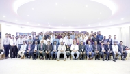 Managing Director of Al Rawabi Group of Companies Mohammed Abdulla; Executive Director Ajmal Abdulla; Group Director Muhammed Sadhiq; Group Director Harris Thayyil; and Group General Manager Kannu Baker with employees during the meeting.