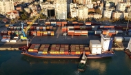 Turkish-flagged Moliva container ship, carrying hundreds of tonnes of possibly toxic industrial waste, enters the port of Durres, on November 8, 2024. Photo by ADNAN BECI / AFP