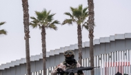 A Mexico's Army officer patrols the Mexican side of the US-Mexico border in Playas de Tijuana, Baja California state, Mexico, on February 3, 2025. (Photo by Guillermo Arias / AFP)
