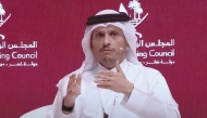 Prime Minister and Minister of Foreign Affairs H E Sheikh Mohammed bin Abdulrahman bin Jassim Al Thani  addressing the National Development Forum on March 18.