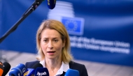 EU High Representative and Vice-President for Foreign Affairs and Security Policy Kaja Kallas speaks to the press as she arrives for a European Union Foreign Affairs Council meeting at the European Convention Center Luxembourg (ECCL) in Luxembourg City on April 14, 2025. (Photo by JOHN THYS / AFP)