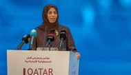 Minister of Education and Higher Education H E Lolwah bint Rashid Al Khater delivering the opening remarks at the summit.