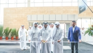 Minister of Commerce and Industry, H E Sheikh Faisal bin Thani bin Faisal Al Thani and Minister of Municipality and Environment, H E Abdullah bin Hamad bin Abdullah Al Attiyah, along with other officials during the opening ceremony of Build Your House Exhibition.