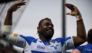 Castres' Fiji wing Josaia Raisuqe celebrates after scoring a try during the French Top14 rugby union match between Castres Olympique and Rugby Club Toulonnais (Toulon) at The Pierre-Fabre Stadium in Castres, south-western France, on April 22, 2023. Photo by Valentine CHAPUIS / AFP