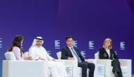 Qatar Central Bank Governor, H E Sheikh Bandar bin Mohammed bin Saoud Al-Thani with other panelists during the session, yesterday.